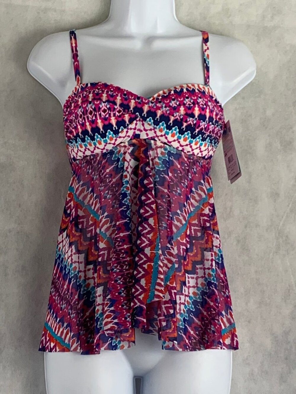 Profile by Gottex Ikat-Print Flyaway Tankini Swim Top, Pink Multi Color, Size 8